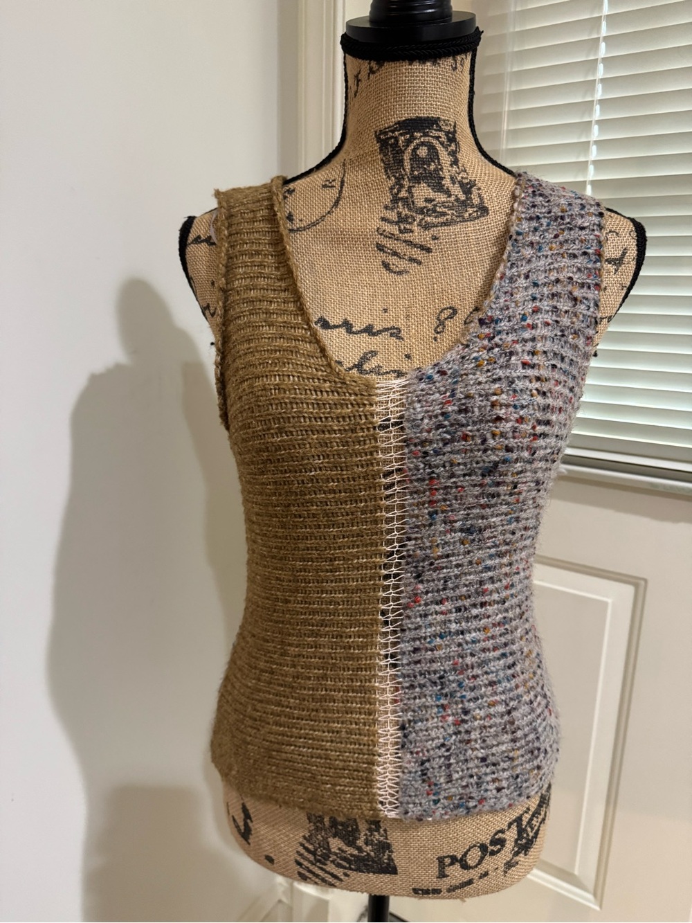 Gorgeous Two-Tone Knit Sleeveless Top - brown / toupe & Speckled Gray
